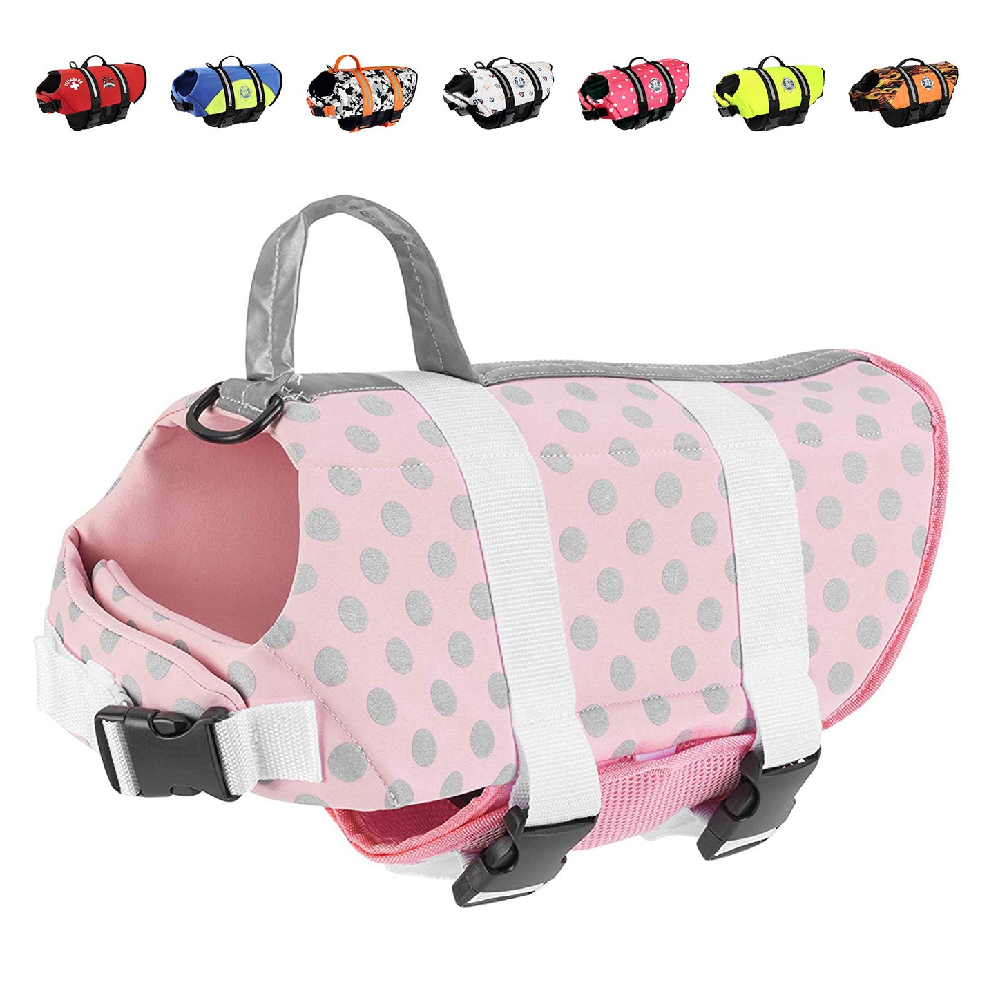 Dog Life Jacket - Keep Your Canine Safe with a Neoprene Life Vest - Designer Life Jackets - Perfect for Swimming and Boating - Pink/Silver, Small