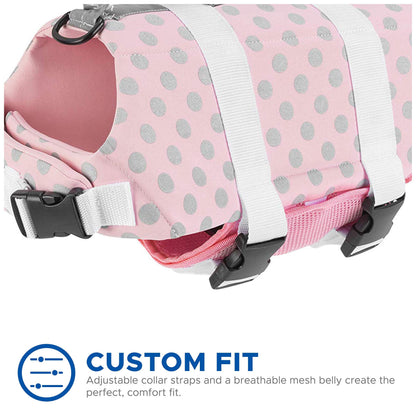 Dog Life Jacket - Keep Your Canine Safe with a Neoprene Life Vest - Designer Life Jackets - Perfect for Swimming and Boating - Pink/Silver, Small