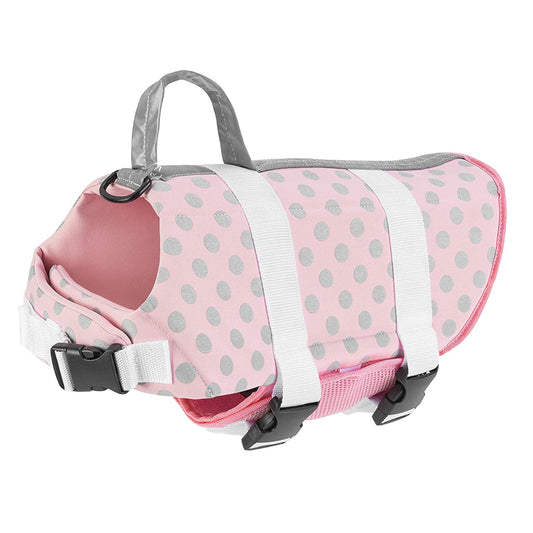 Dog Life Jacket - Keep Your Canine Safe with a Neoprene Life Vest - Designer Life Jackets - Perfect for Swimming and Boating - Pink/Silver, Small